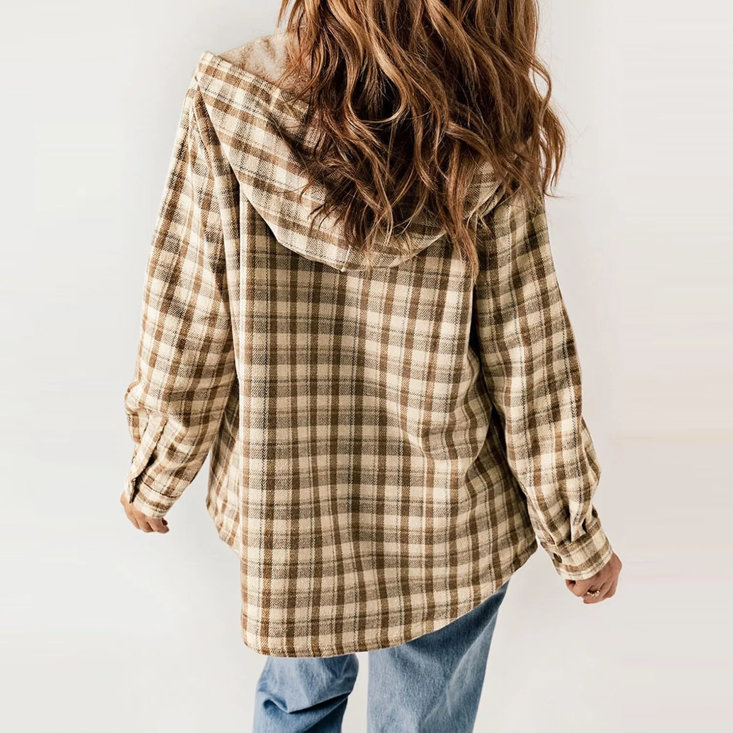 Женская куртка с принтом Oversized Plaid Flannel Jacket, dark khaki — фото 3