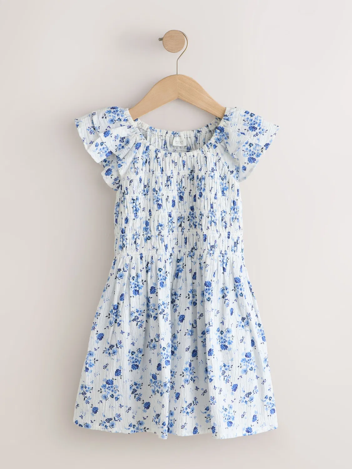 Платье с цветочным принтом, Smocked Frill Sleeve Next, Blue Floral — фото 4
