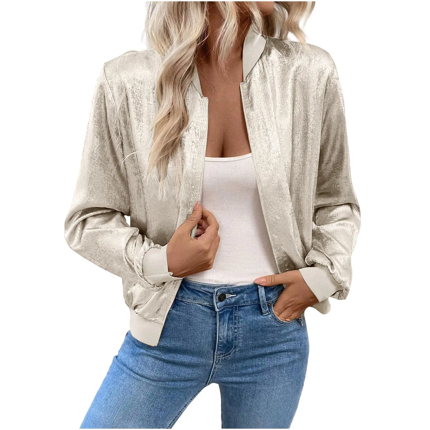 Женская куртка-бомбер с молнией, модель Bomber da donna, бренд, Beige