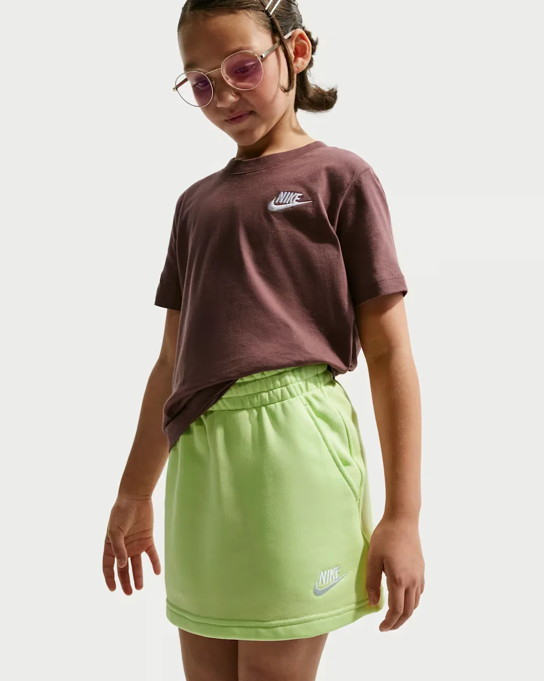 Детская юбка из французской махровой ткани для девочек (подростков) Nike Sportswear Club, Light Liquid Lime/Light Liquid Lime/White — фото 4