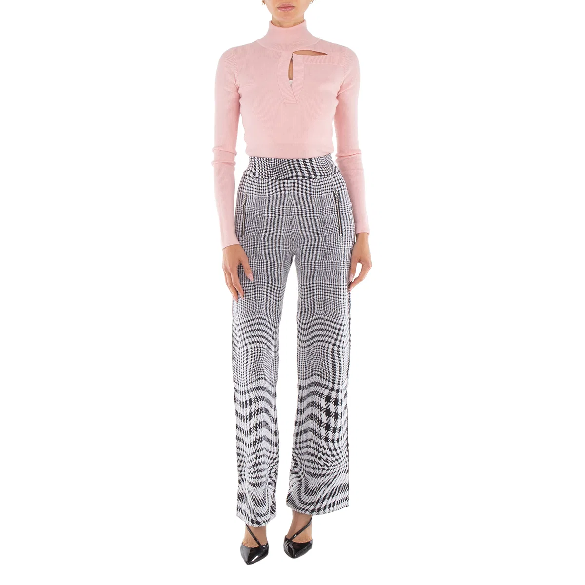 Брюки из шерстяной смеси с жаккардовым узором Warped Houndstooth Burberry, Monochrome Ip Pttn — фото 3