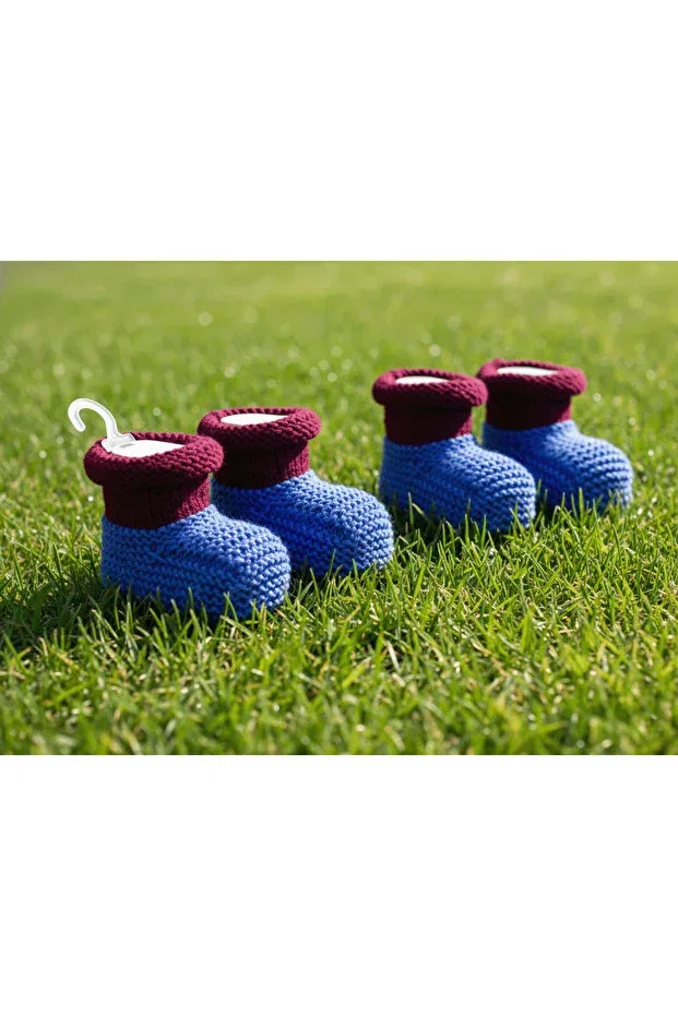 Детские пинетки ручной вязки с комплектом 2 шт Hiciw, Maroon & Blue — фото 4