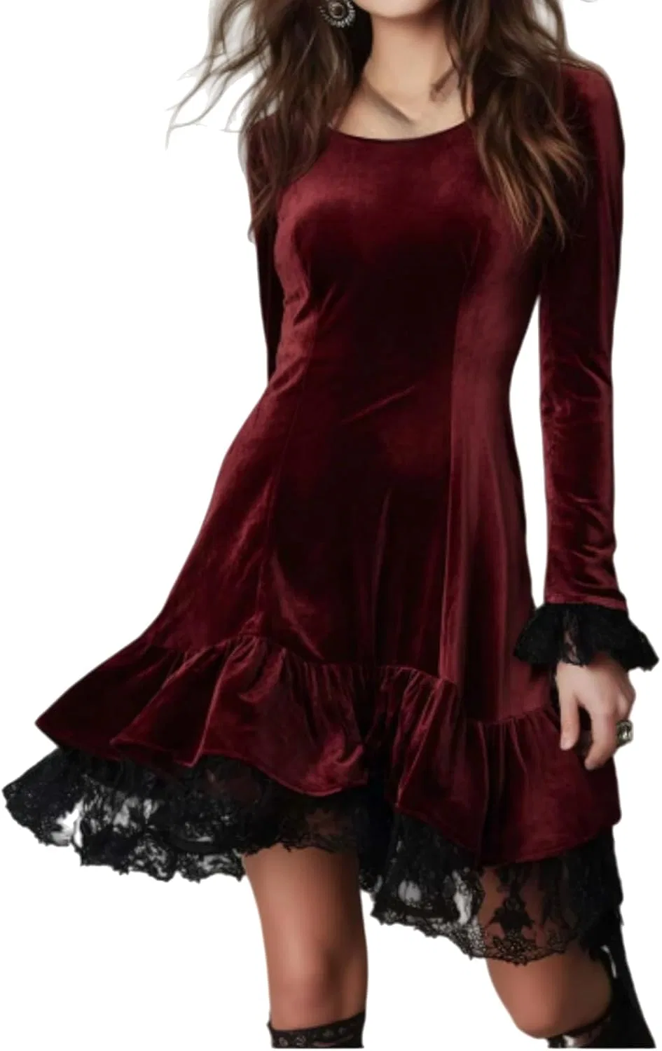 Женское платье мини с кружевной отделкой Vintage, Burgundy