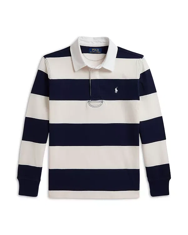 Детская рубашка поло для мальчиков с длинным рукавом The Iconic Rugby Shirt Ralph Lauren, темно-синий