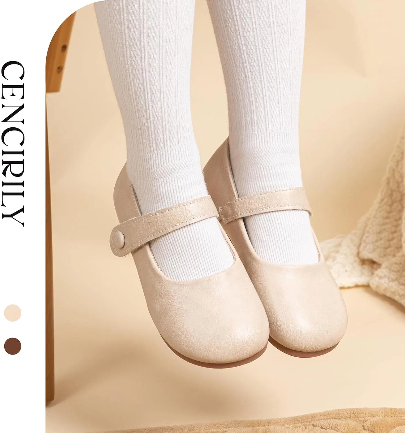 Детские балетки для девочек с цветочным принтом CENCIRILY, Beige — фото 4