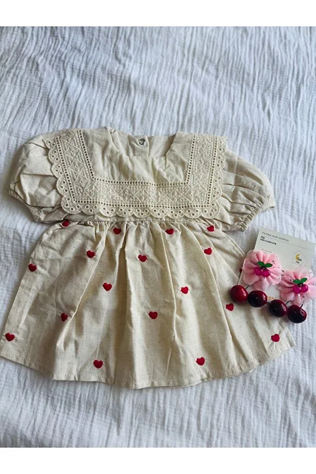 Детское платье для девочек хлопковое Red heart dress Bobby Baby, Beige — фото 4