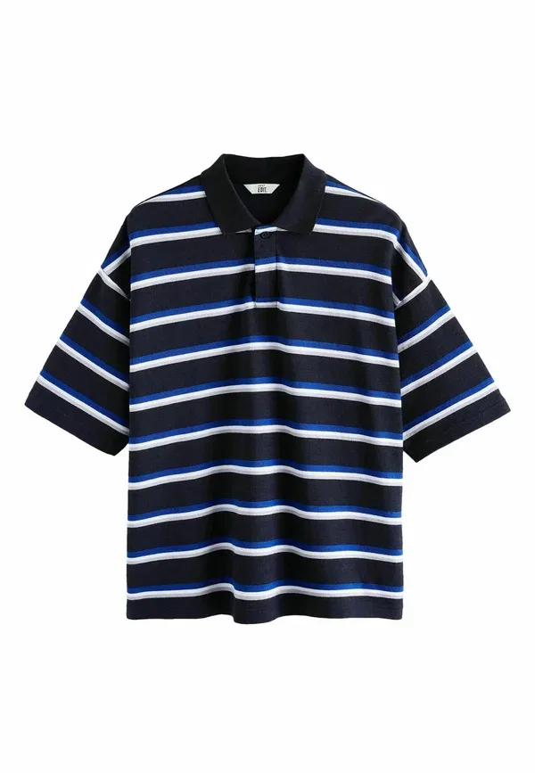 Поло модель Regular fit - edit horizontal stripe oversized polo shirt Next, темно-синий — фото 3