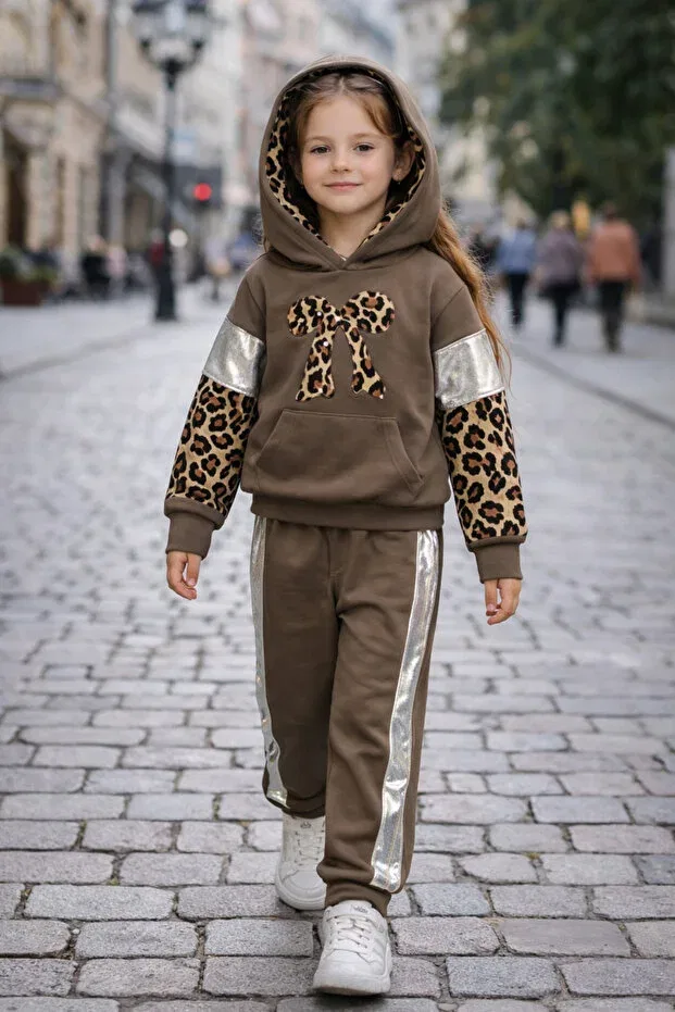 Детский комплект для девочек с принтом Leopard Prenses Peri Kids, Brown