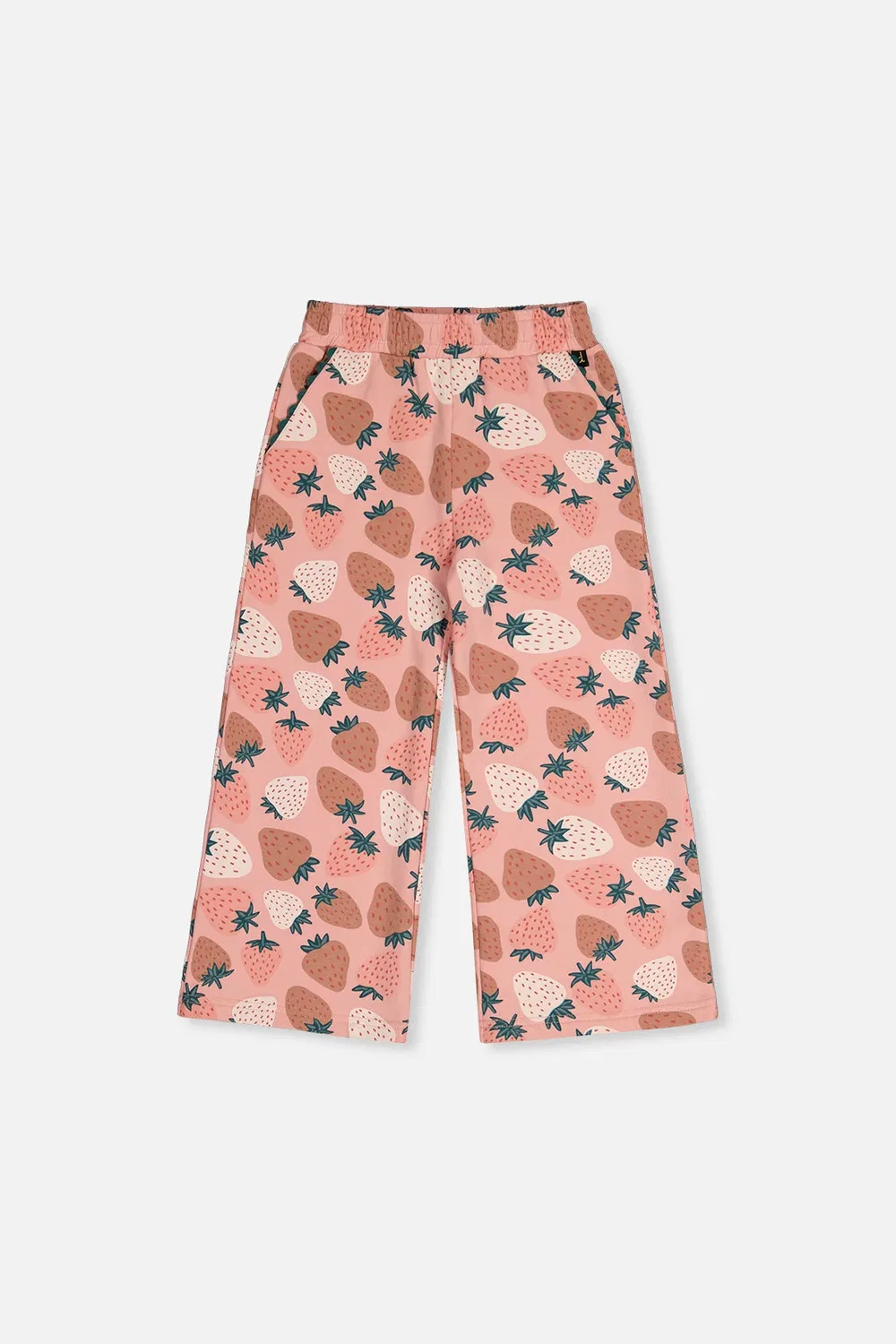 Детские широкие брюки из футера с принтом Frosted Strawberry Deux par Deux, Pink Strawberry Print