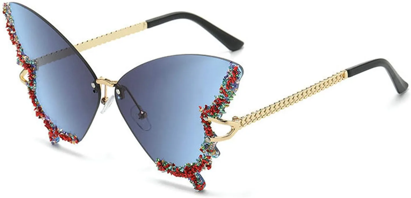 

Солнцезащитные очки COTIA Diamond Bling Butterfly для женщин, винтажные, в стиле Y2k, без оправы, с крупным блеском, женские безрамочные очки, Blue Grey1