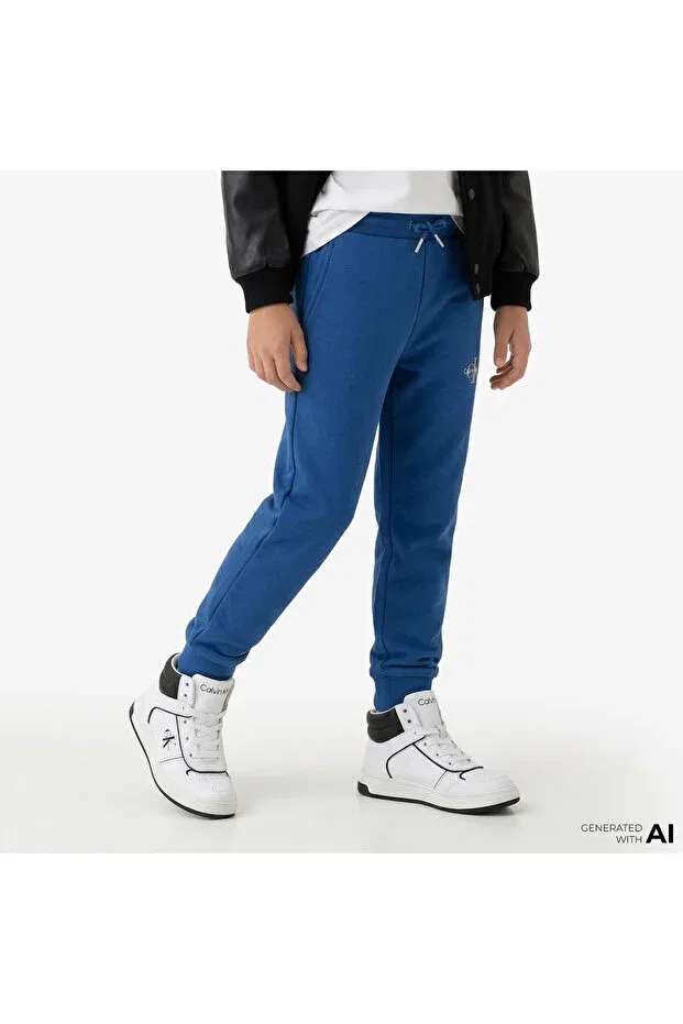 Детские спортивные штаны для девочек с принтом Monogram Logo Calvin Klein, Blue — фото 3