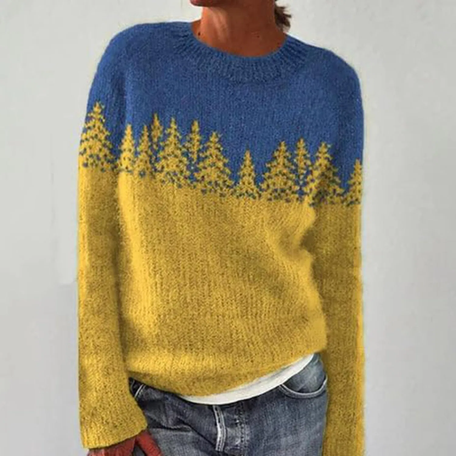 Женский свитер с принтом Crew Neck Chunky Knit, Yellow — фото 3