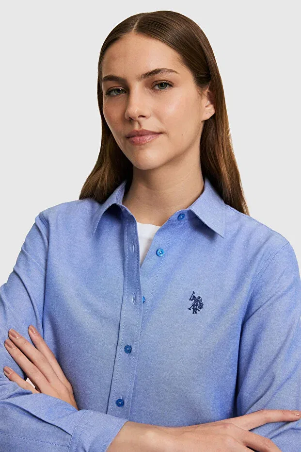 Женская рубашка с длинным рукавом Basics U.S. Polo Assn., Sax — фото 2