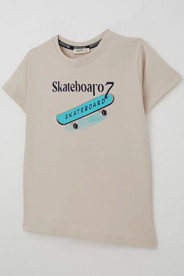 Детская футболка для мальчиков с принтом Skateboard Printed Breeze, Beige — фото 3