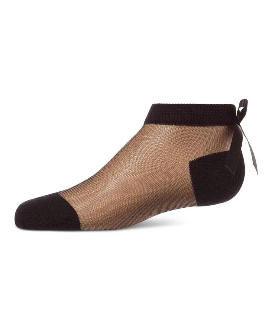 Детские носки до щиколотки с атласным бантом Silky-Sheer Micro-Mesh MeMoi, Black