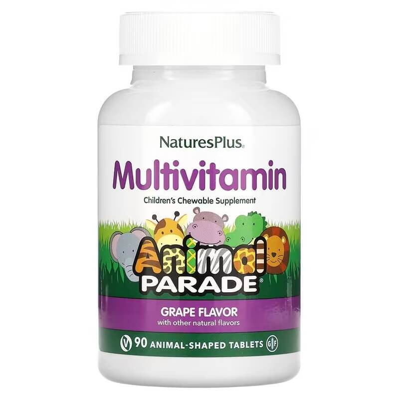 

Мультивитамины для детей NaturesPlus Animal Parade Gold со вкусом винограда, 90 таблеток в форме животных