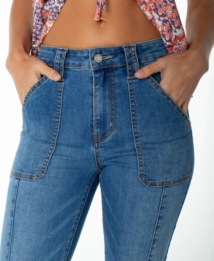 Джинсы клеш с высокой посадкой в стиле карго Roxy, Ocean Blur Denim Wash — фото 3