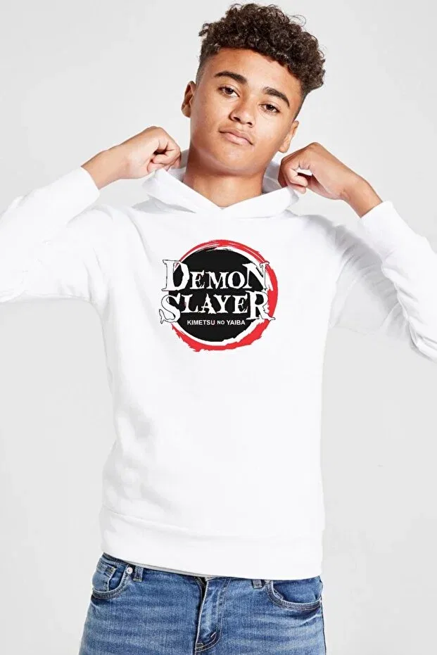 Детское худи для девочек с принтом Demon Slayer Anime Squad Tshirthane, White