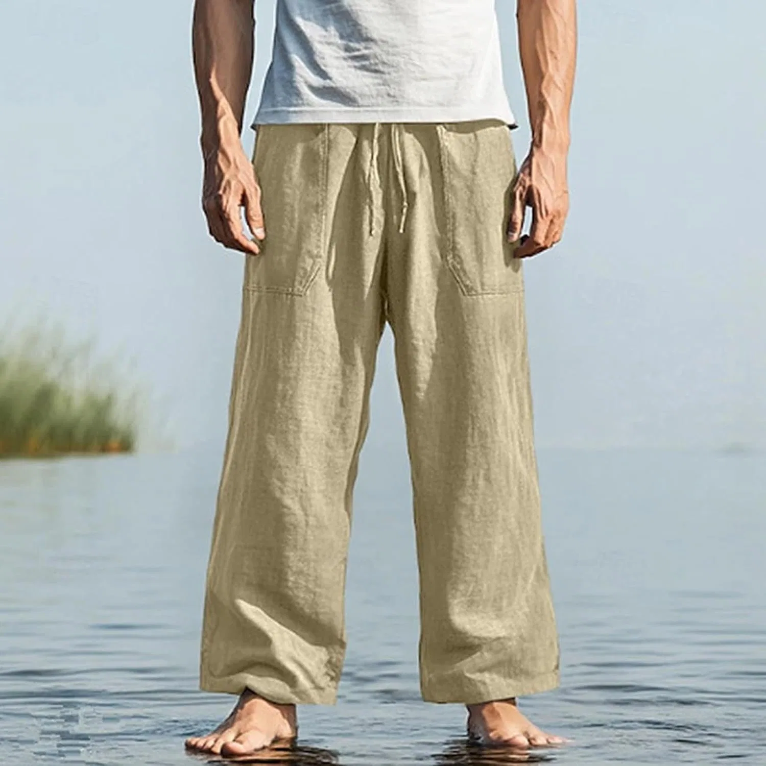 Мужские свободные брюки с эластичным поясом Khaki — фото 2