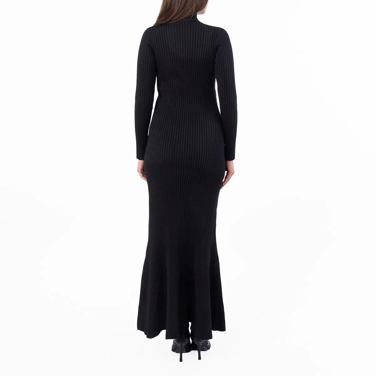 Платье-макси из рифленого трикотажа с длинным рукавом Ribbed Knit Long-Sleeved Maxi Dress Balenciaga, Black — фото 4