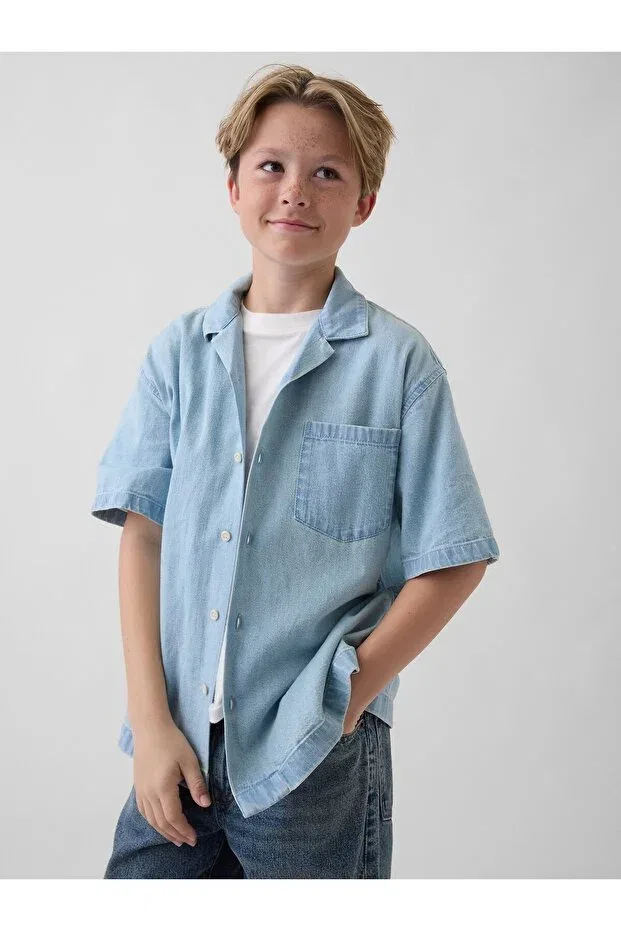 Детская рубашка для мальчиков джинсовая Light Blue Denim Relaxed Shirt Gap, Light Blue