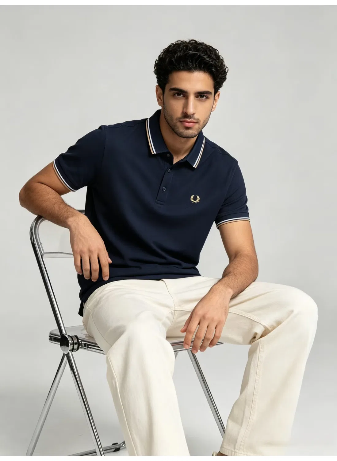 Поло с контрастными полосками Fred Perry, фиолетово-синий — фото 3