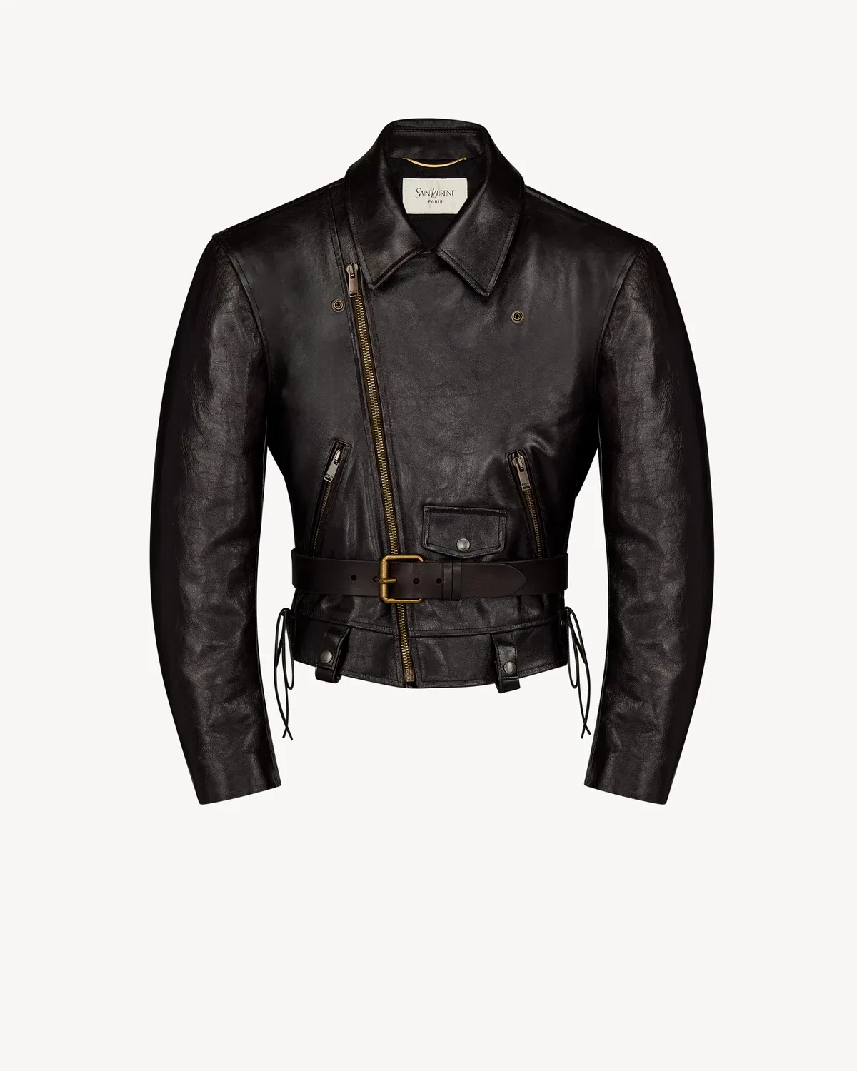 Косуха на шнуровке из зернистой кожи SAINT LAURENT, коричневый