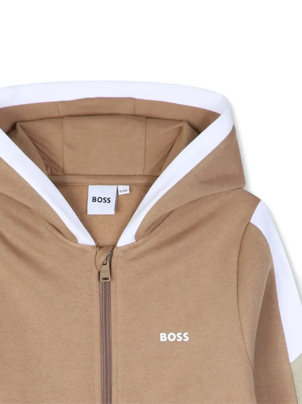 Худи на молнии с логотипом Boss Kidswear, бежевый — фото 3