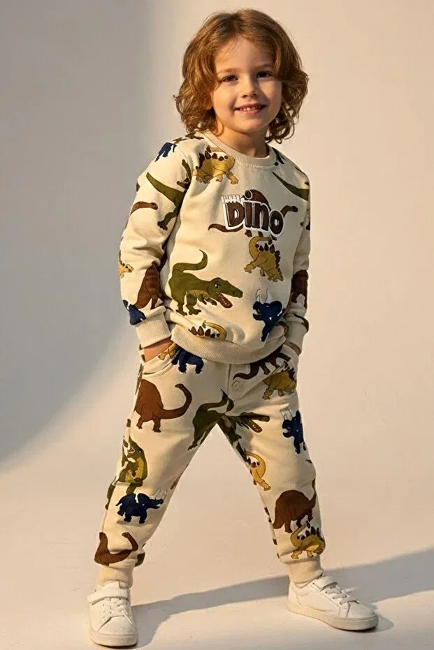 Детский спортивный комплект для мальчиков с принтом Roaring Dinosaurs Pattern Breeze, Nude Color