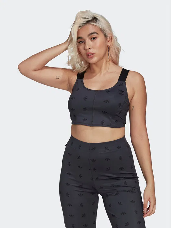 Топ slim fit Allover Print Corset Adidas, серый