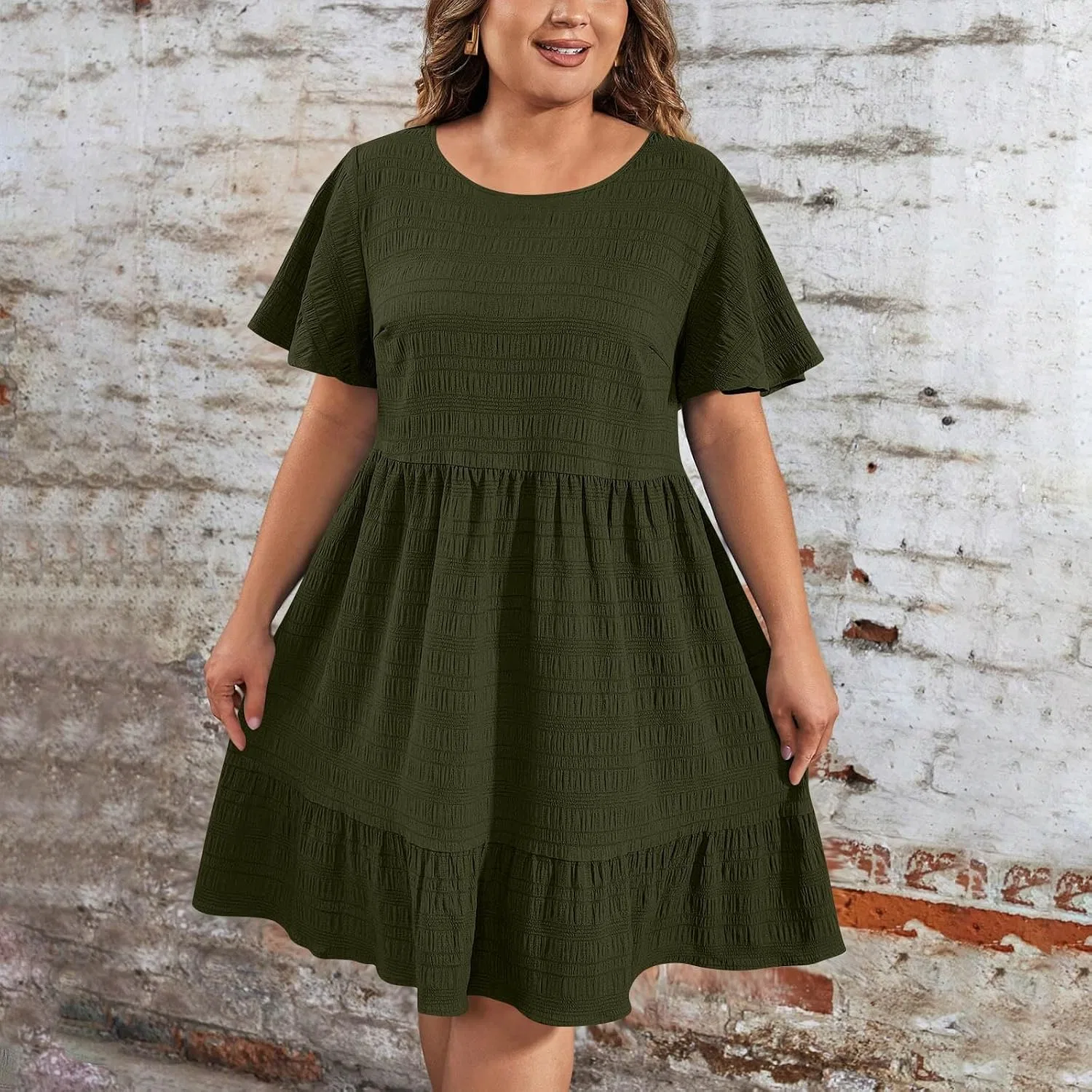 Женское пляжное платье свободного кроя с рюшами, Army Green — фото 3