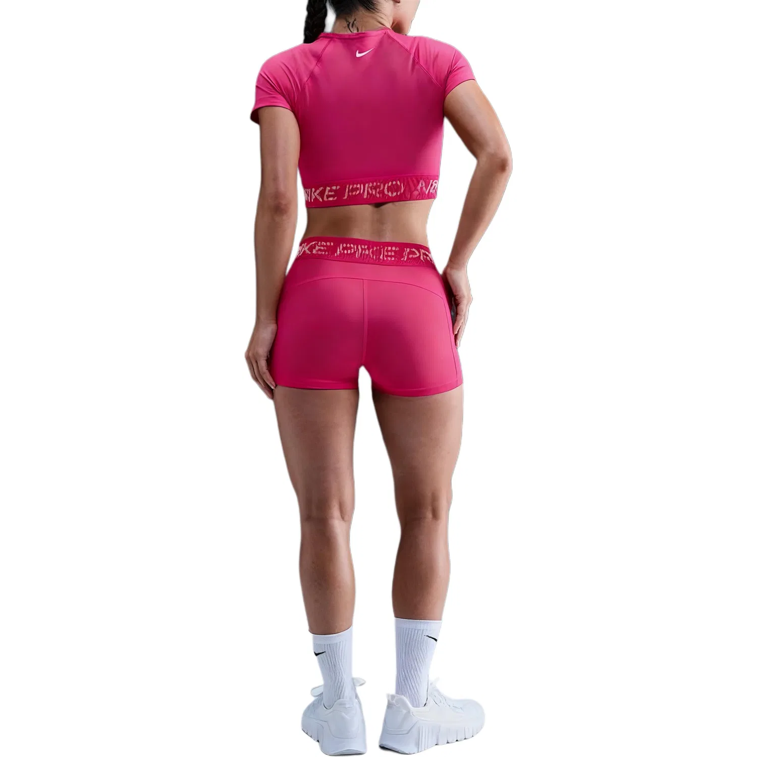 Женский укороченный топ с коротким рукавом с принтом Dri-FIT Nike, Pink — фото 3