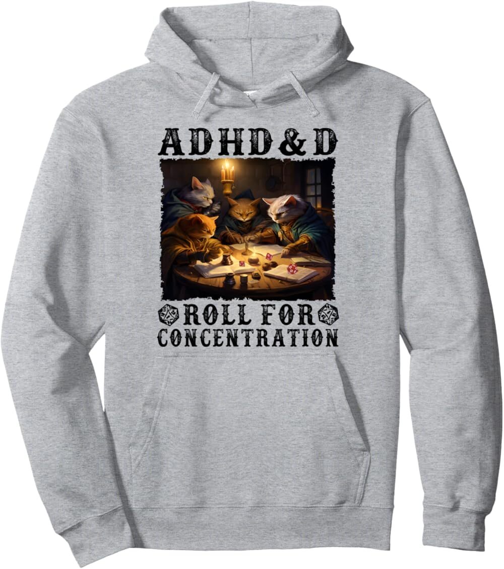 

Толстовка худи Funny Tees Gamer RPG Apparel Cats RPG Gamer Roll For Concentration, светло-серый