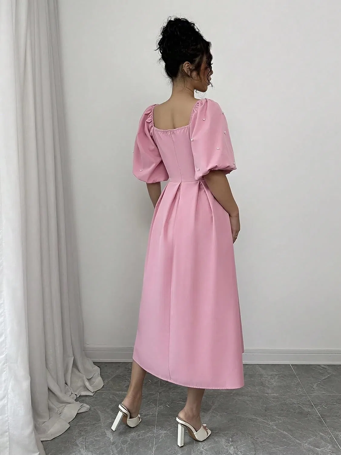 Женское повседневное платье A-силуэта с квадратным вырезом, Pink — фото 2
