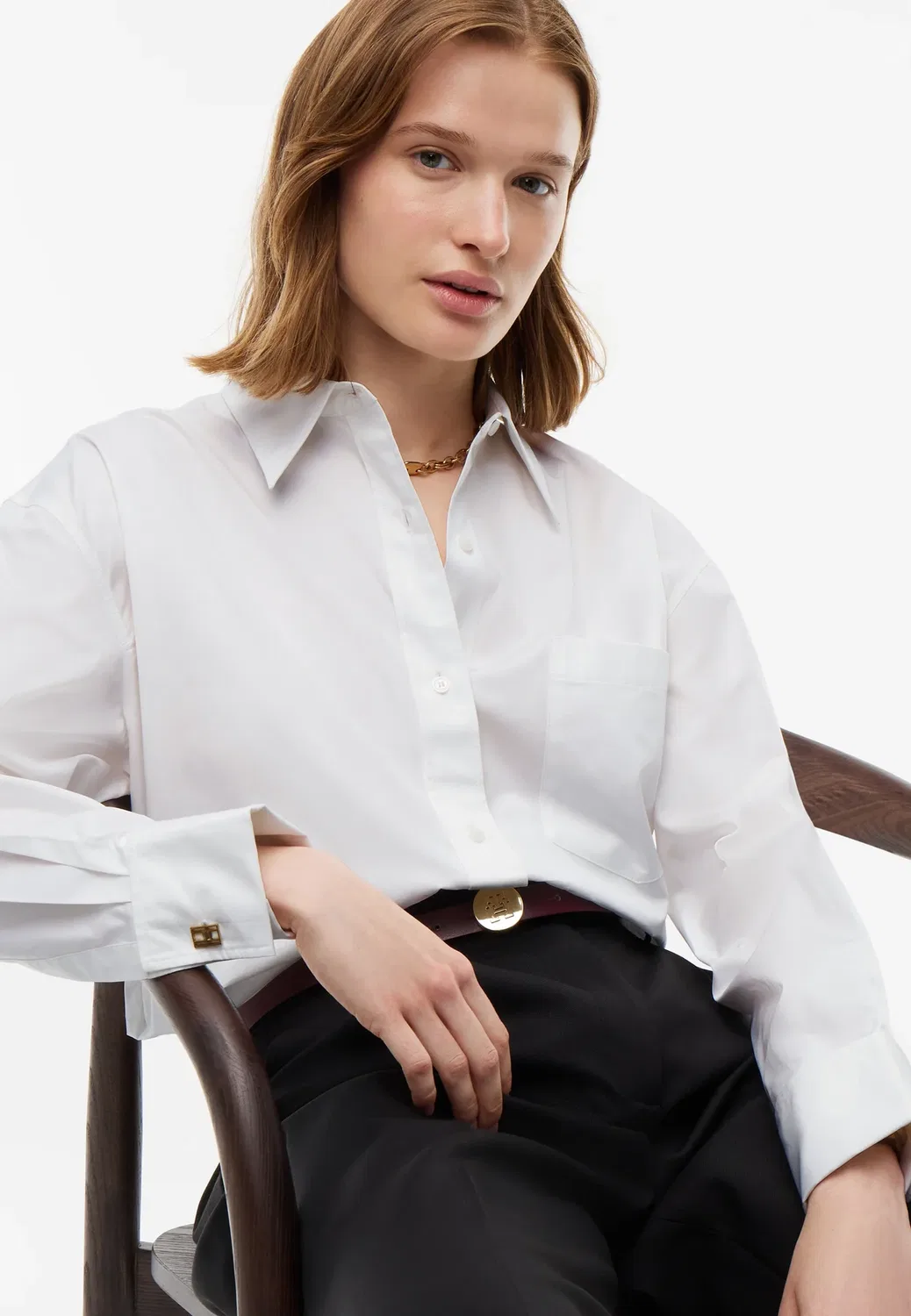 Рубашка из поплина с двойными манжетами - блузка на пуговицах Tommy Hilfiger, Optic White — фото 4