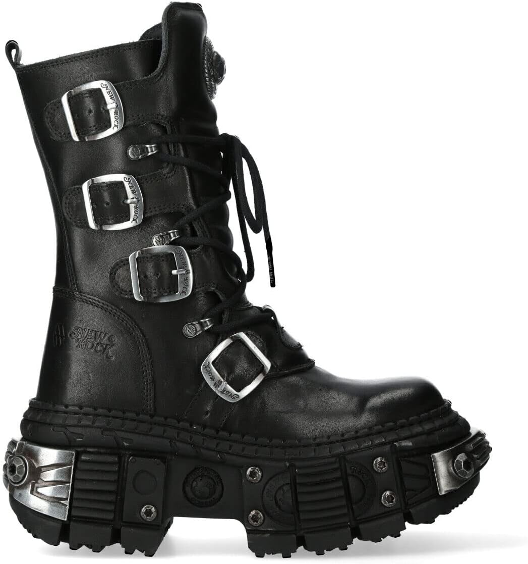 

Ботинки New Rock WALL1473-S11 унисекс металлические черные кожаные платформенные готические ботинки