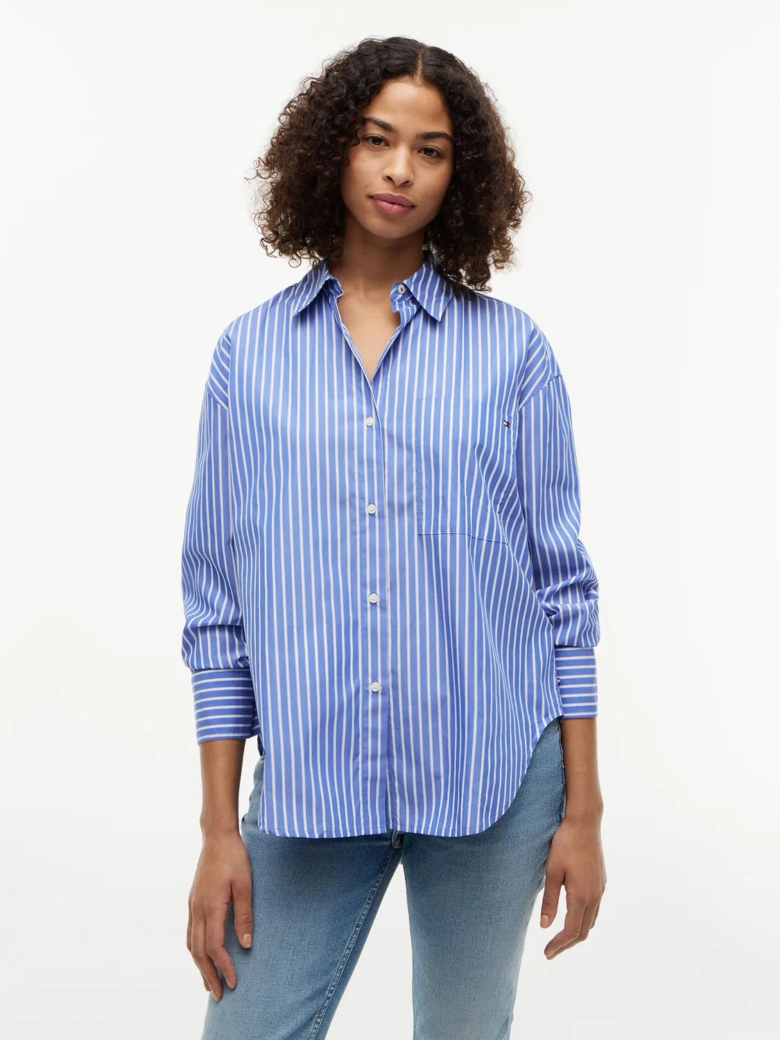 Блузка Tommy Hilfiger Oversized Fit Stripe Shirttail Hem синего цвета — фото 2
