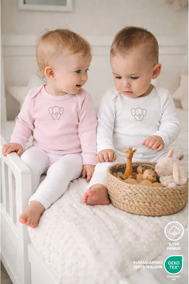 Детское боди-комбинезон хлопковый комплект 2 шт Basics Lilalinda, Pink - Ecru