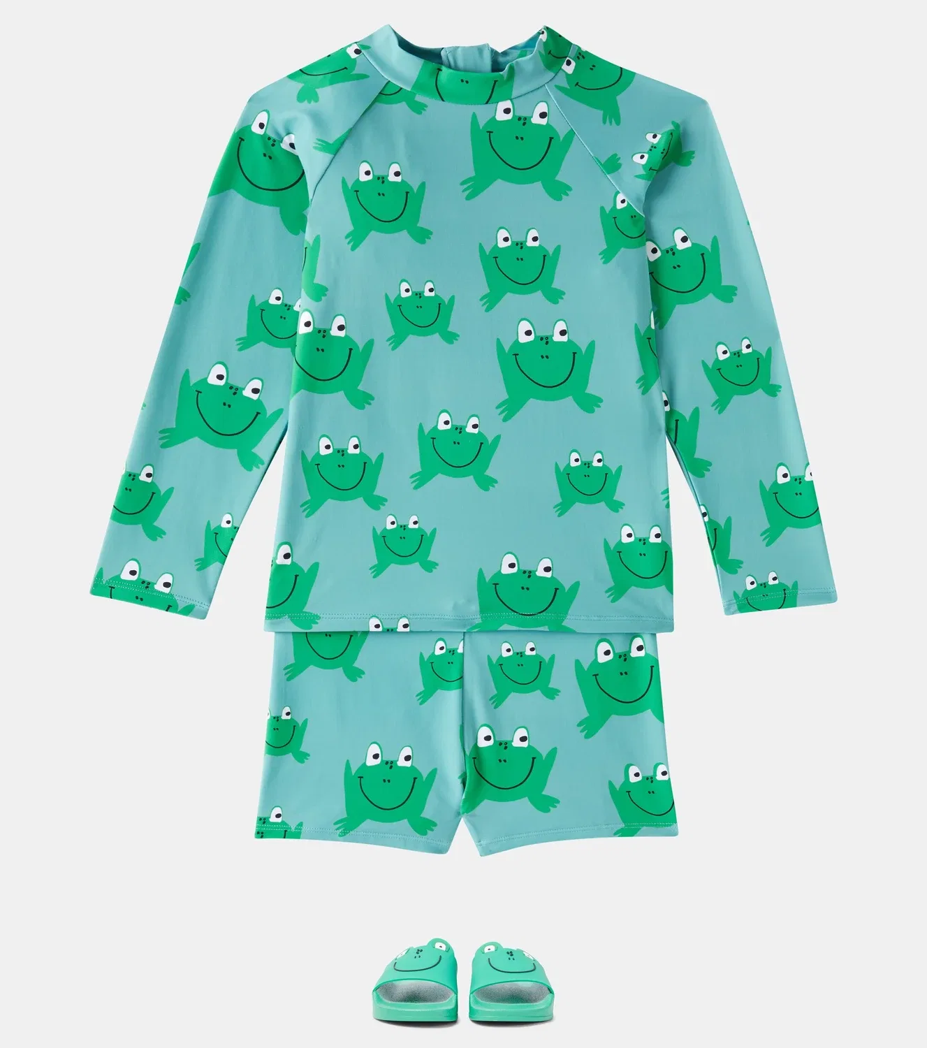 Комплект из футболки-рашгарда и плавок с принтом Лягушка Stella Mccartney Kids, зеленый — фото 2