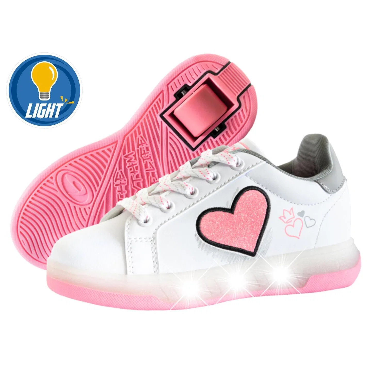 Детские кроссовки на колесиках с LED-подсветкой Breezy Rollers, Weiss / Rosa
