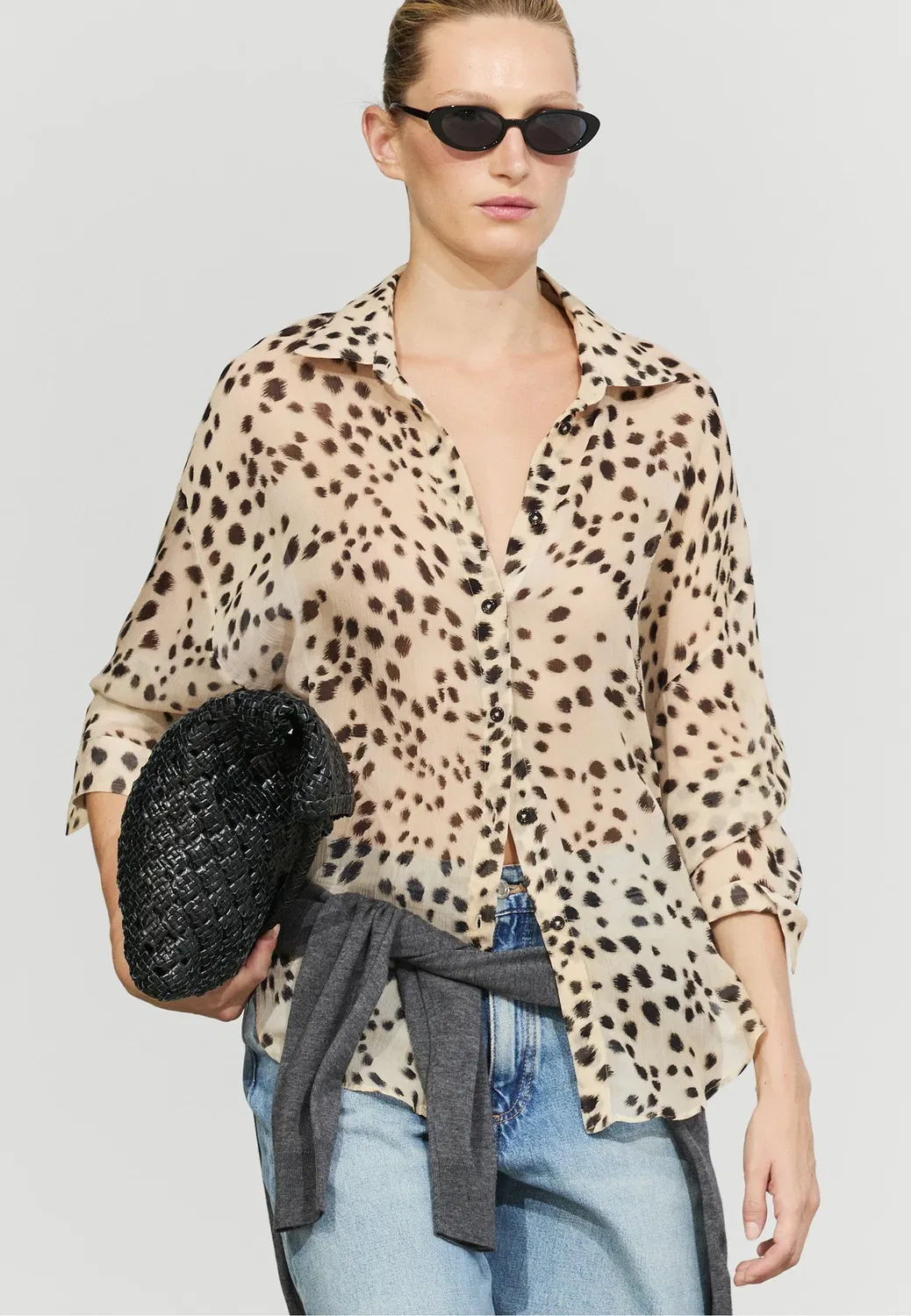 Блузка на пуговицах Massimo Dutti, Beige