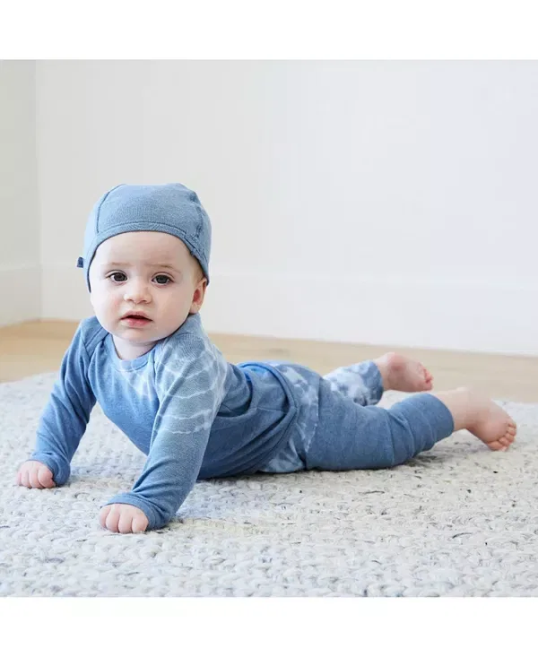 Детский комплект из рибаны с принтом тай-дай Tie Dye Ribbed Beanie Tee and Legging Set PaigeLauren, синий — фото 3