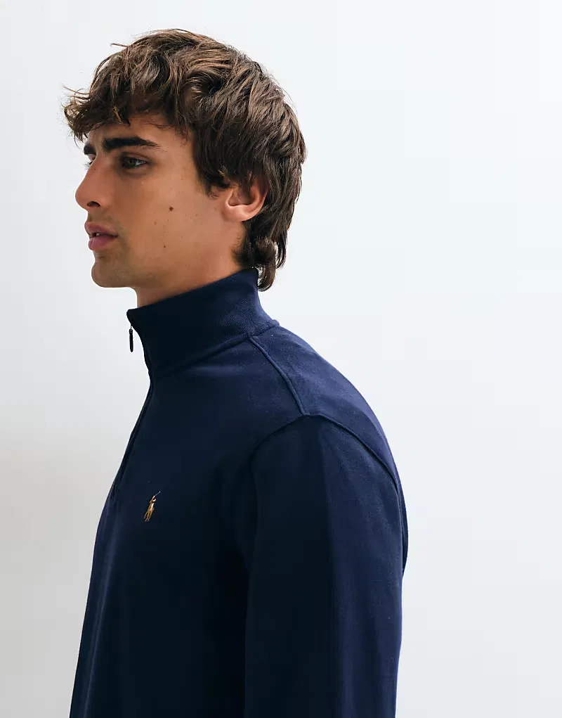 Толстовка Polo Ralph Lauren с логотипом Icon, в рубчик, на молнии до середины груди, темно-синий — фото 4