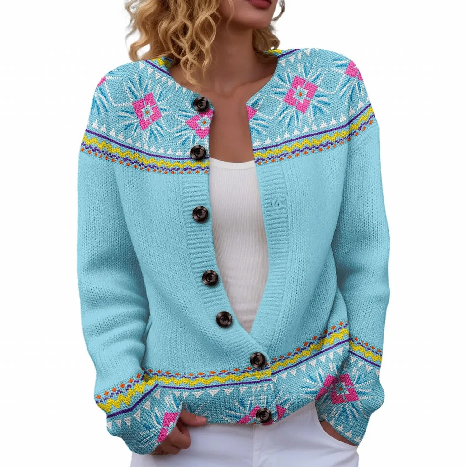 Женский кардиган с принтом Fair Isle, 01#blue