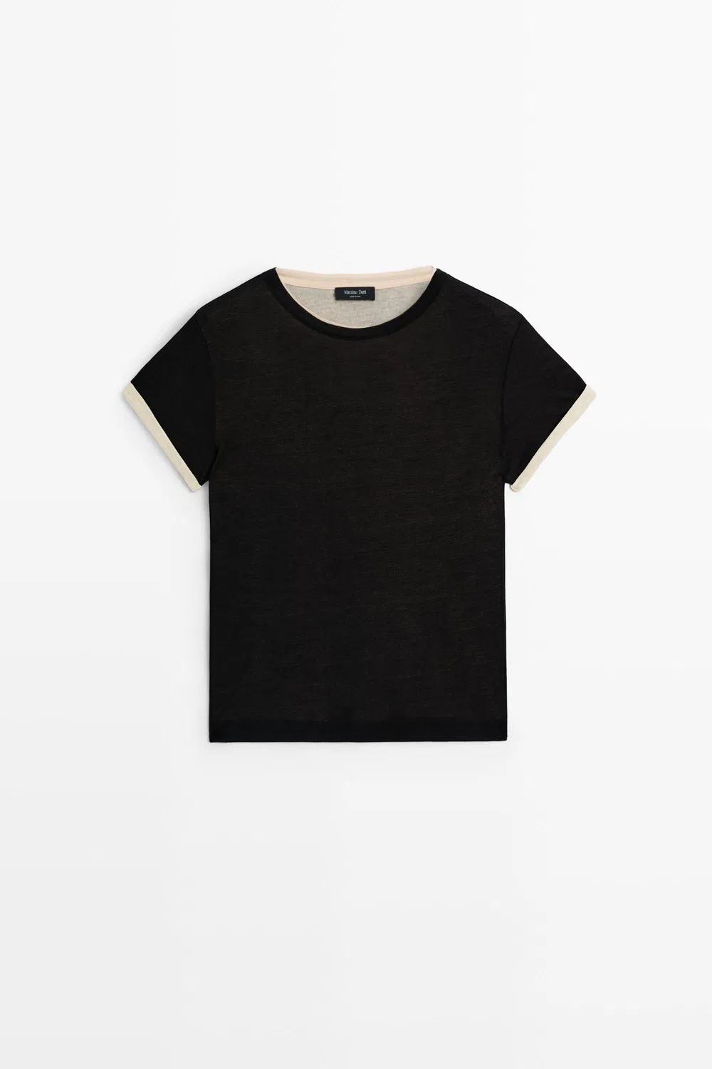 Футболка Massimo Dutti Double-Layer Short Sleeve, черный — фото 2
