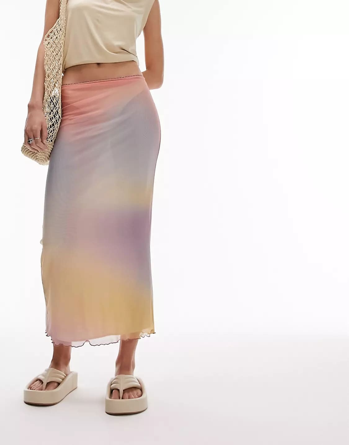 

Юбка-миди Topshop Petite Mesh Pastel Blurred Printed Picot Trim, мультиколор