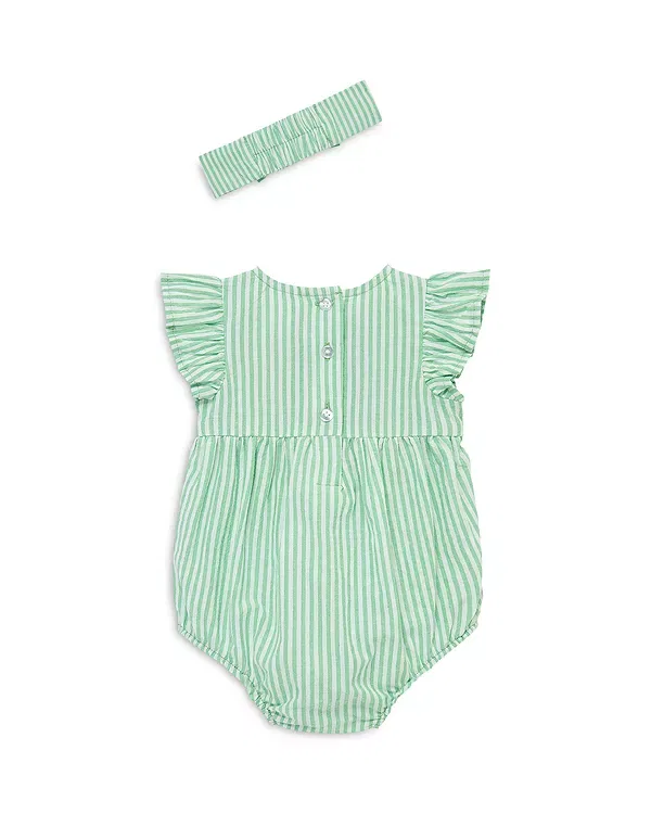 Детский комплект боди с воланами и повязки для девочек Bubble Bodysuit & Headband Set Little Me, зеленый — фото 3
