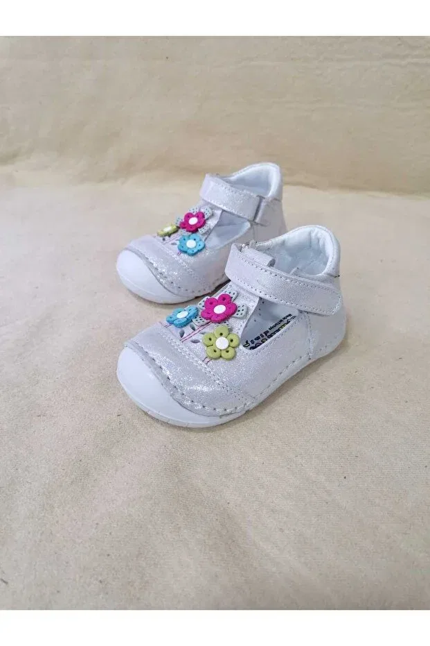 Детские туфли для девочек с цветочным принтом Orthopedic First Step Özgür Kids, Silver