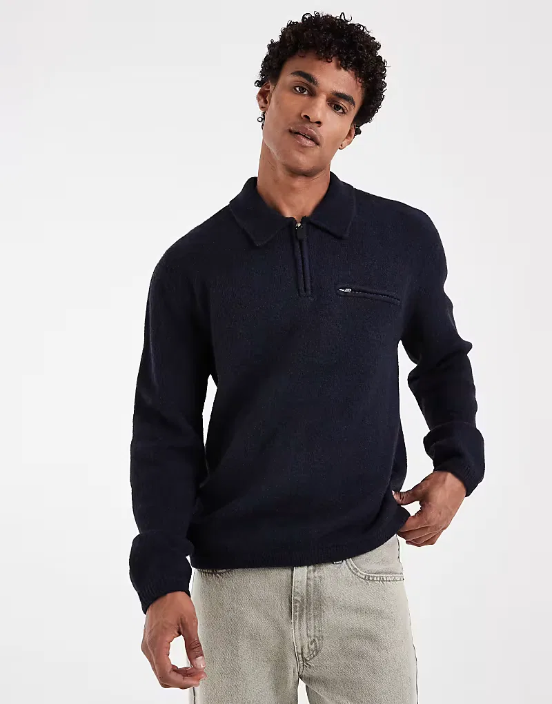 Вязаный джемпер Levi's с половинной молнией, темно-синий