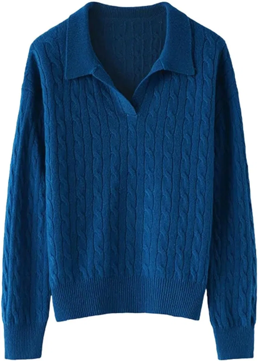 Женский свободный свитер с отложным воротником, Kelanyin Blue